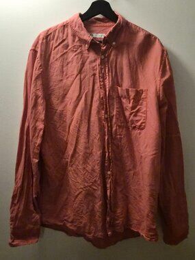 Zara Dusty Pink Linen Button Down Long Sleeve Shirt L